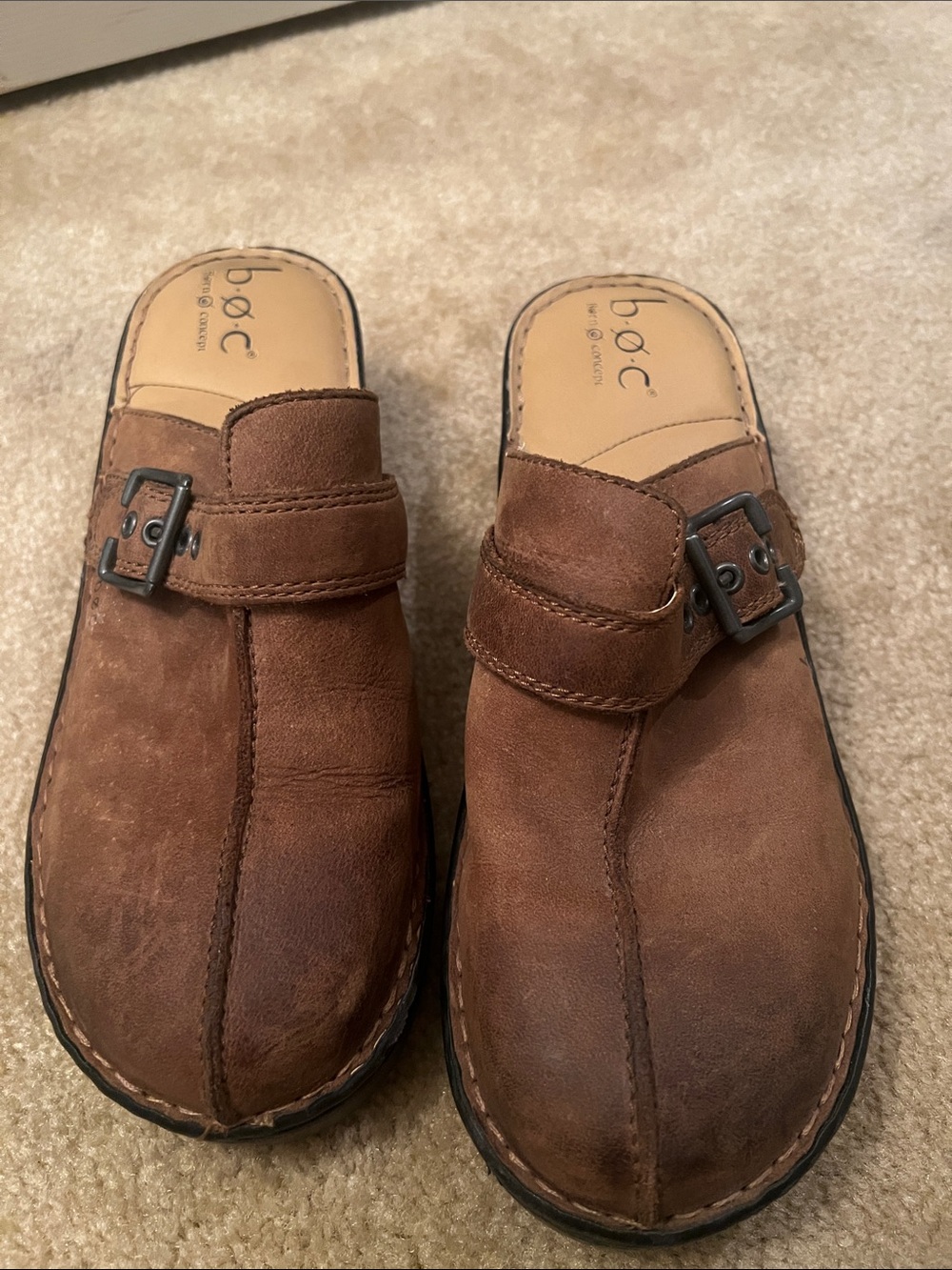 b.o.c. Brown Suede Women’s Slip-On Clogs with Buckle